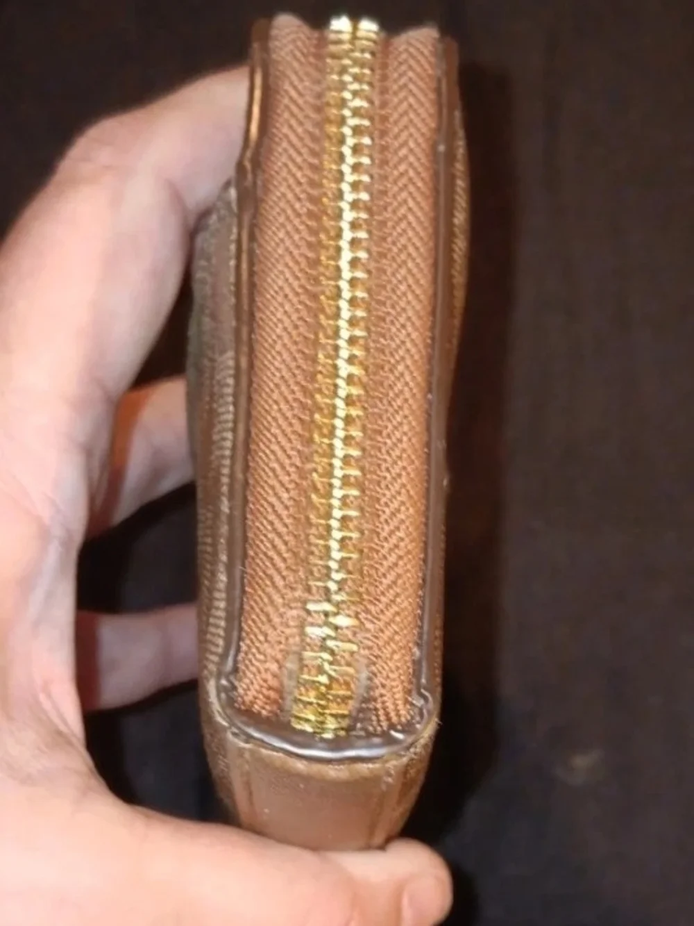 Coach Signature Canvas Tan Double Zipper Wallet